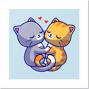 Cute Couple Cat Hug Love Cartoon Posters and Art